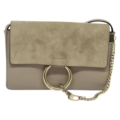 Chloe Faye Shoulder Bag Leather and Suede, GRAY, LEATHER, Shoulder bag