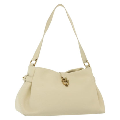 Salvatore Ferragamo Gancini Shoulder Bag Leather, WHITE, LEATHER, Shoulder bag