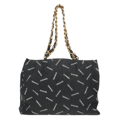 Chanel Logo Shopping Tote Quilted Printed Canvas, BLACK, CANVAS, Tote bag