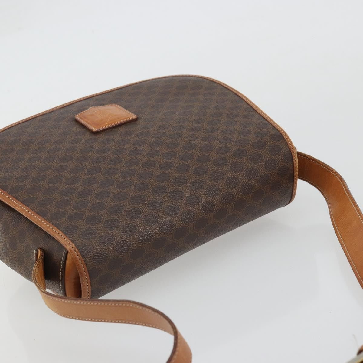 Celine Vintage Macadam Shoulder Bag Canvas and Leather, Brown, Canvas, Shoulder Bag