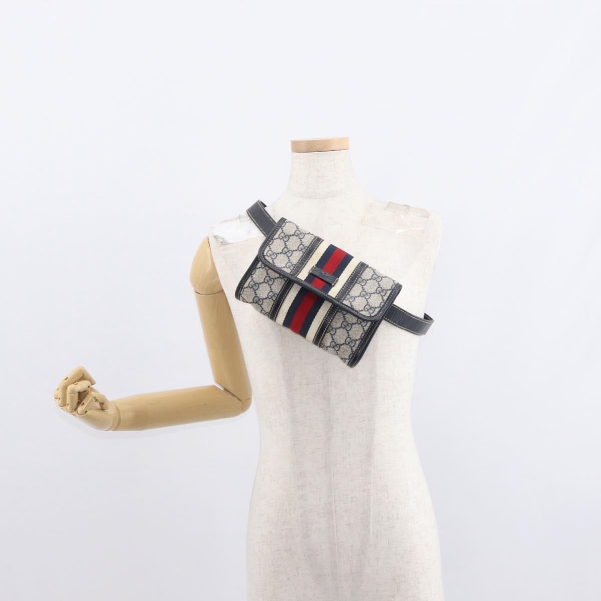 Gucci Vintage Web Belt Bag GG Coated Canvas, NAVY, PVC, Clutche & pouche