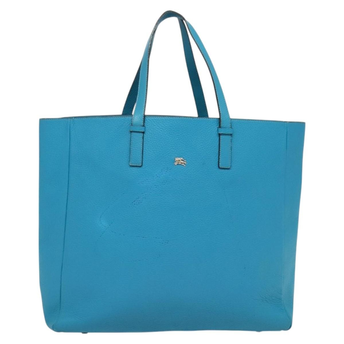Burberry Tote Leather, BLUE, LEATHER, Tote bag