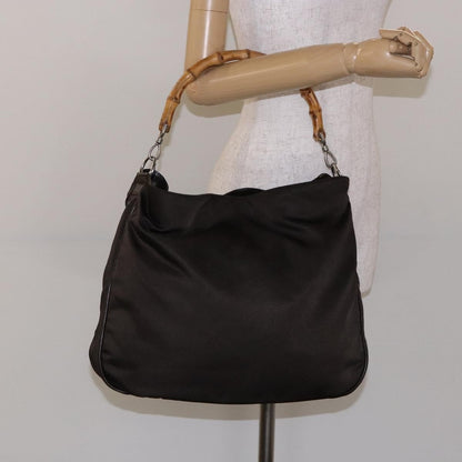 Gucci Vintage Bamboo Shoulder Bag Nylon, BROWN, NYLON, Shoulder bag