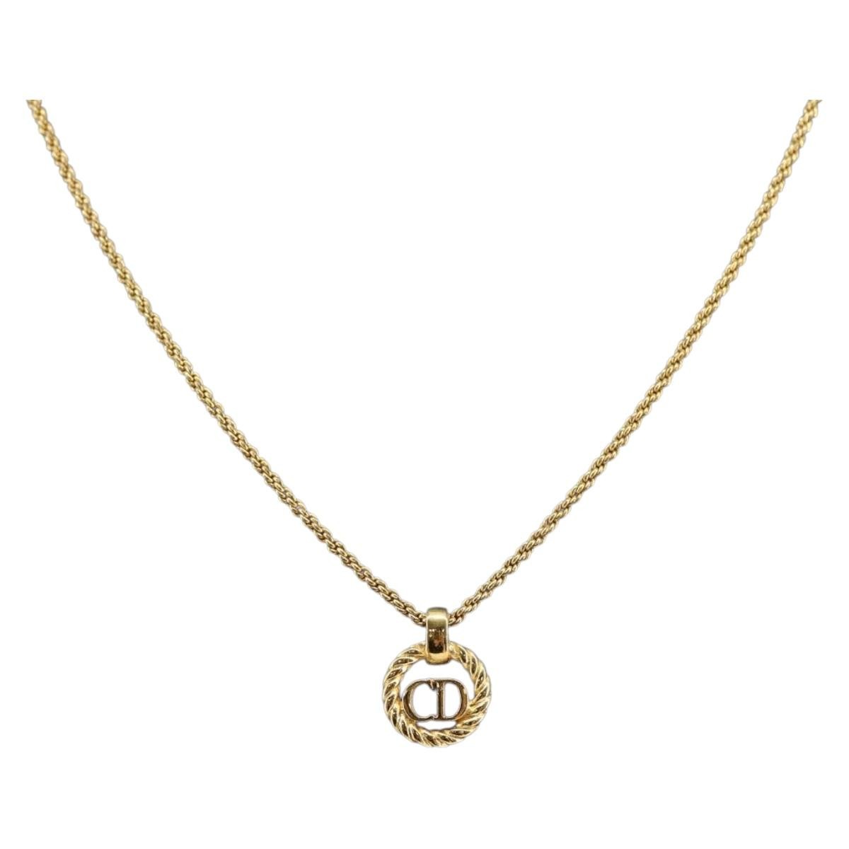Christian Dior CD Round Pendant Necklace Metal, Gold, Metal, Necklace