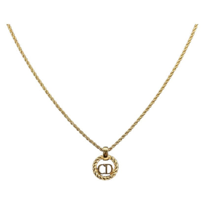 Christian Dior CD Round Pendant Necklace Metal, Gold, Metal, Necklace