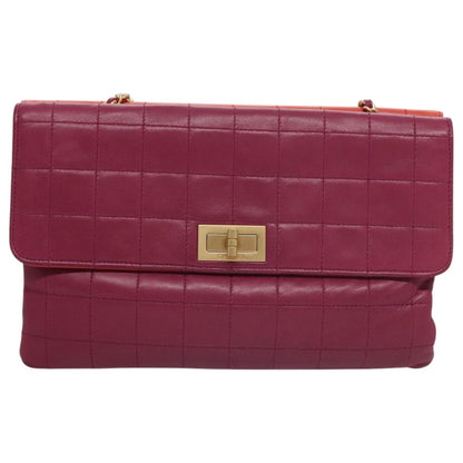 Chanel Vintage Chocolate Bar Double Side Flap Shoulder Bag Quilted Lambskin, PURPLE, LEATHER, Shoulder bag