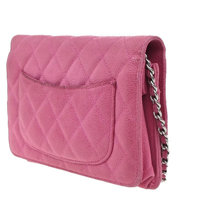 Chanel Wallet on Chain Quilted Grained Calfskin, PINK, LEATHER, Clutche & pouche