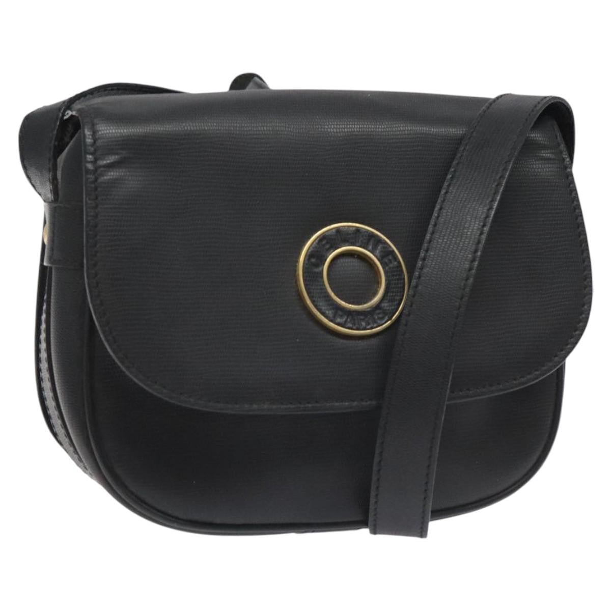 Celine Vintage Circle Logo Crossbody Bag Leather, BLACK, LEATHER, Shoulder bag