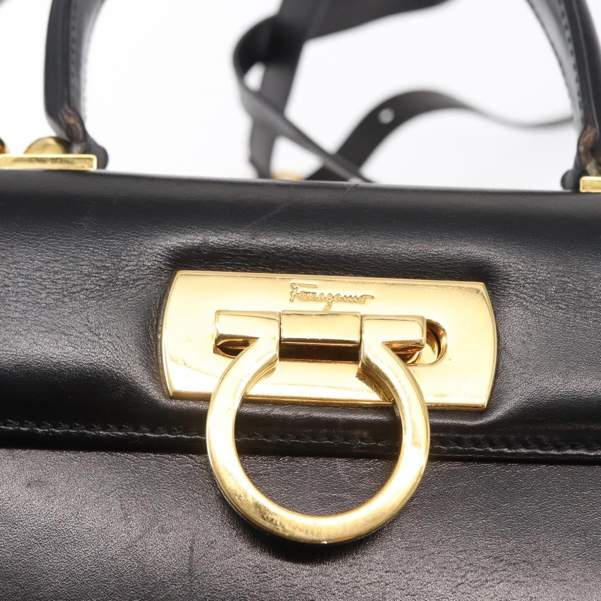 Salvatore Ferragamo Convertible Top Handle Bag Leather, BLACK, LEATHER, Handbag