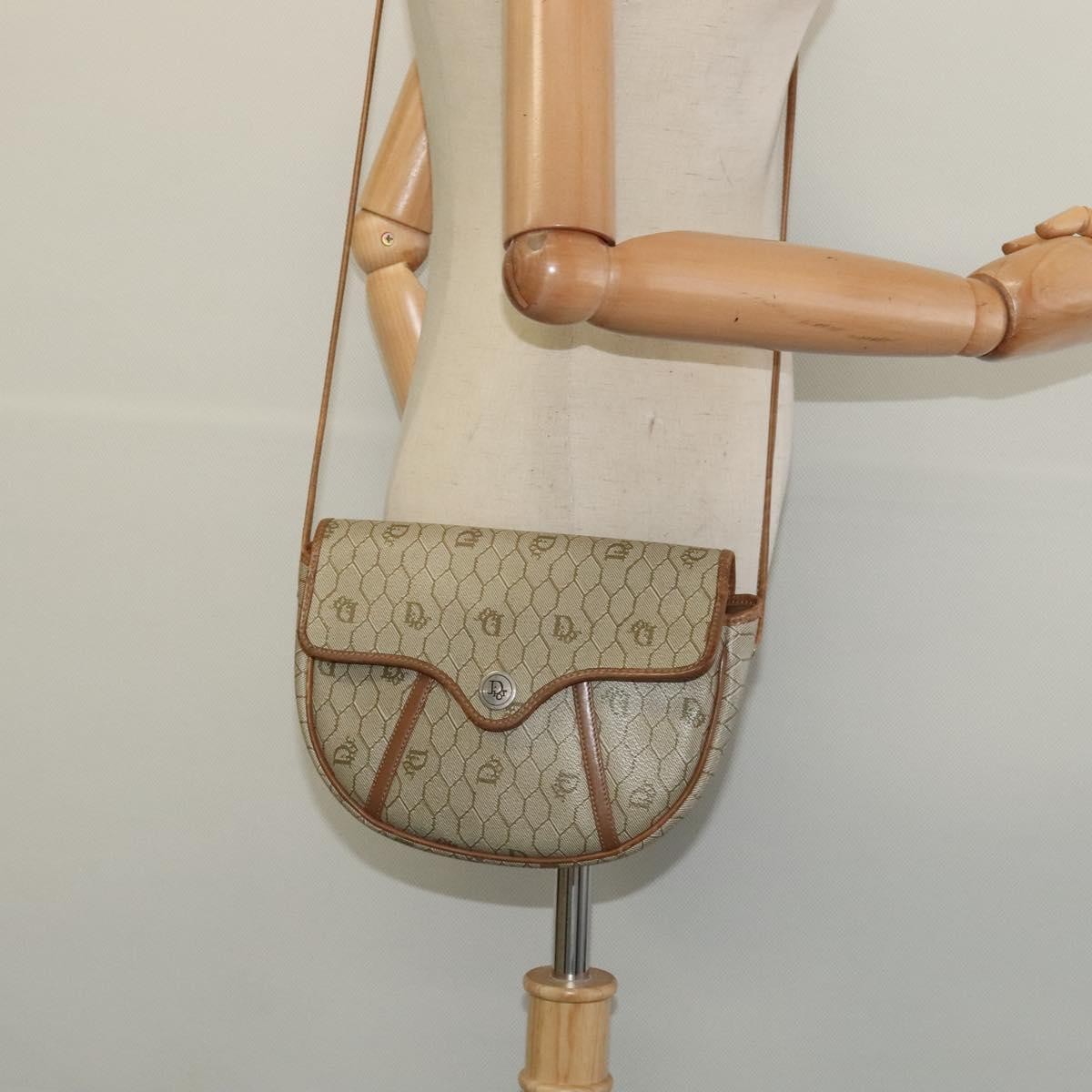 Christian Dior Vintage Honeycomb Flap Crossbody Bag Canvas and Leather, BEIGE, CANVAS, Crossbody bag