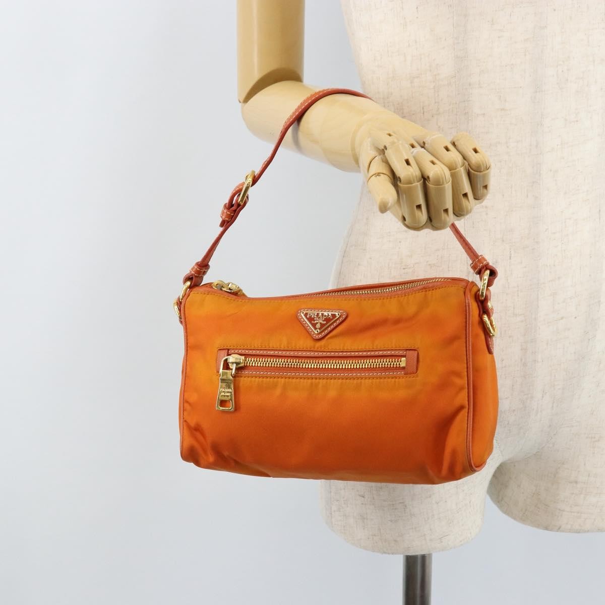Prada Front Zip Hobo Tessuto, ORANGE, NYLON, Shoulder bag