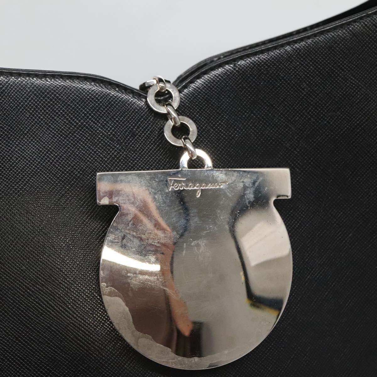 Salvatore Ferragamo Gancini Shoulder Bag Leather, BLACK, LEATHER, Shoulder bag