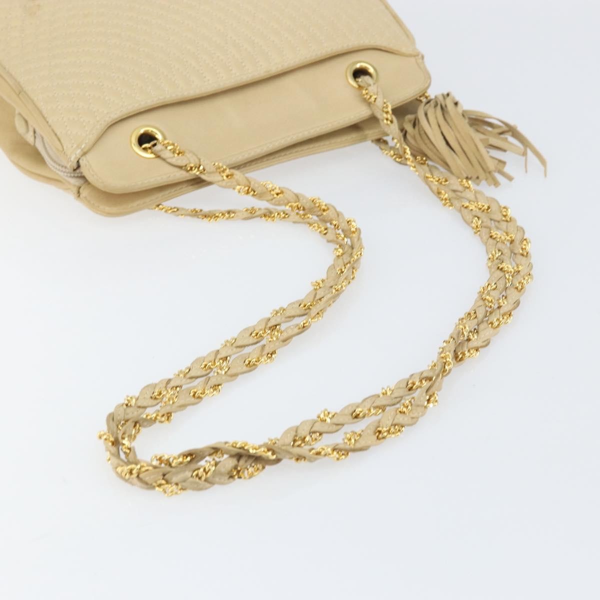 Bally Vintage Chain Shoulder Bag Quilted Leather, BEIGE, LEATHER, Shoulder bag