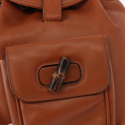 Gucci Vintage Bamboo Backpack Leather, BROWN, LEATHER, Backpack