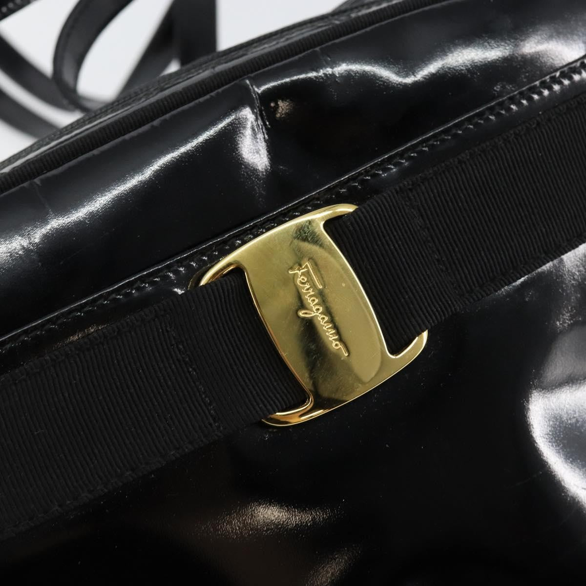 Salvatore Ferragamo Vala Shoulder Bag Patent Leather, BLACK, PATENT_LEATHER, Shoulder bag