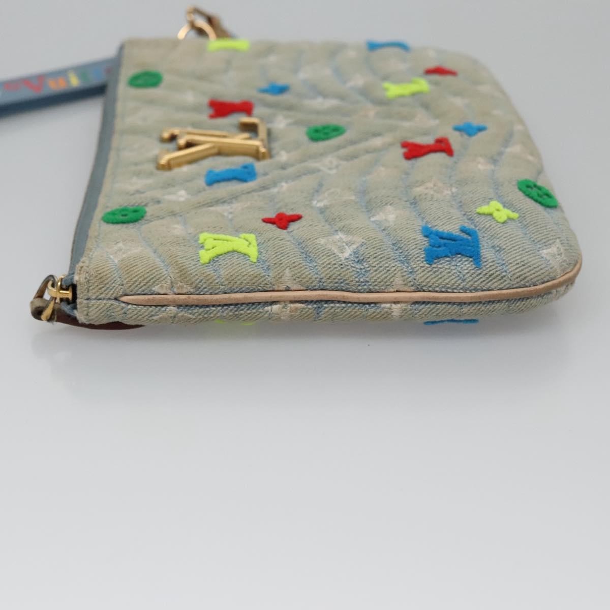 Louis Vuitton New Wave Zipped Pochette Monogram Embroidered Quilted Denim, BLUE, DENIM_JEANS, Clutche & pouche
