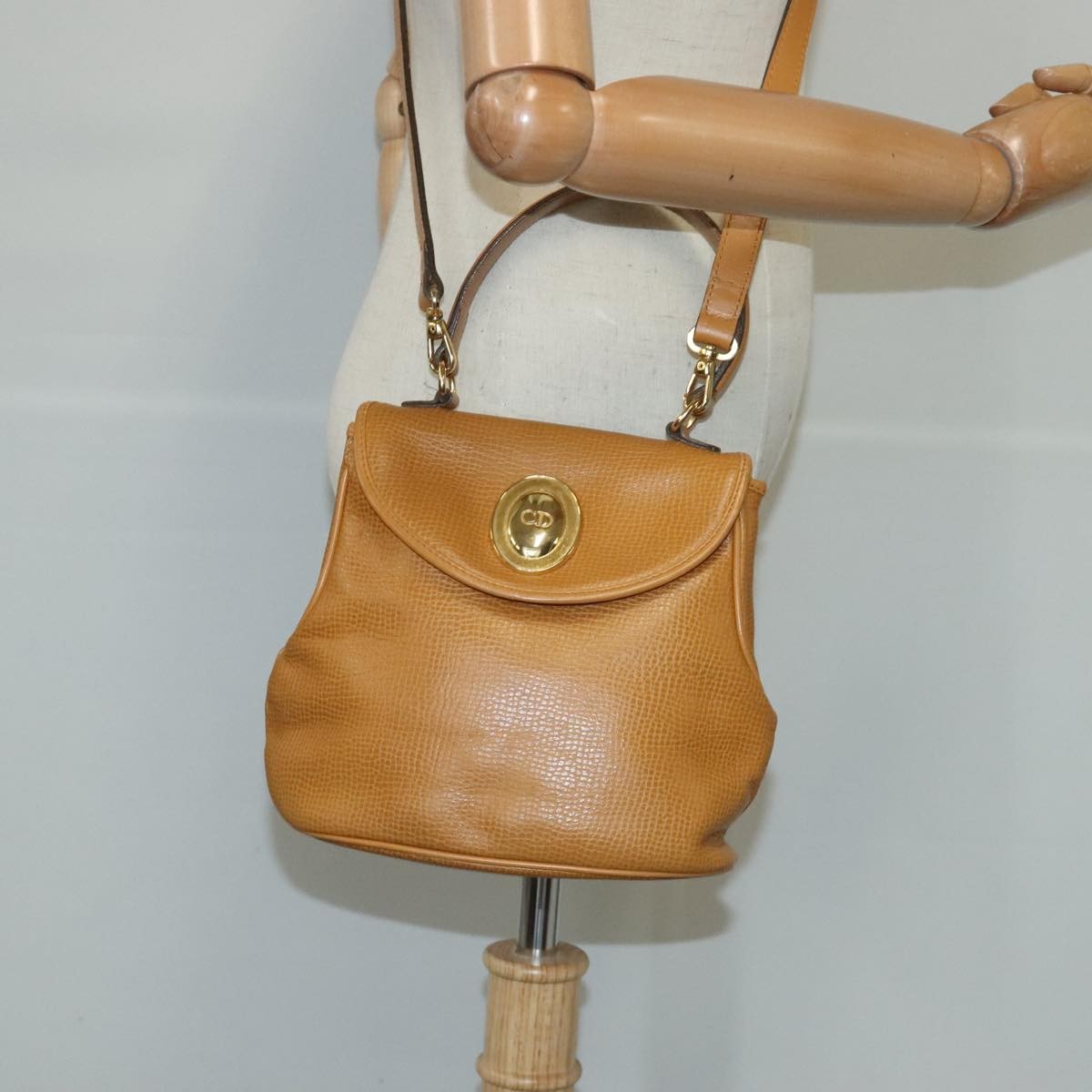 Christian Dior Vintage CD Handbag Leather, BROWN, LEATHER, Handbag