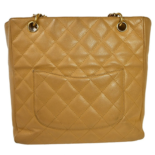 Chanel Petite Shopping Tote Quilted Caviar, Beige, Leather, Shoulder Bag