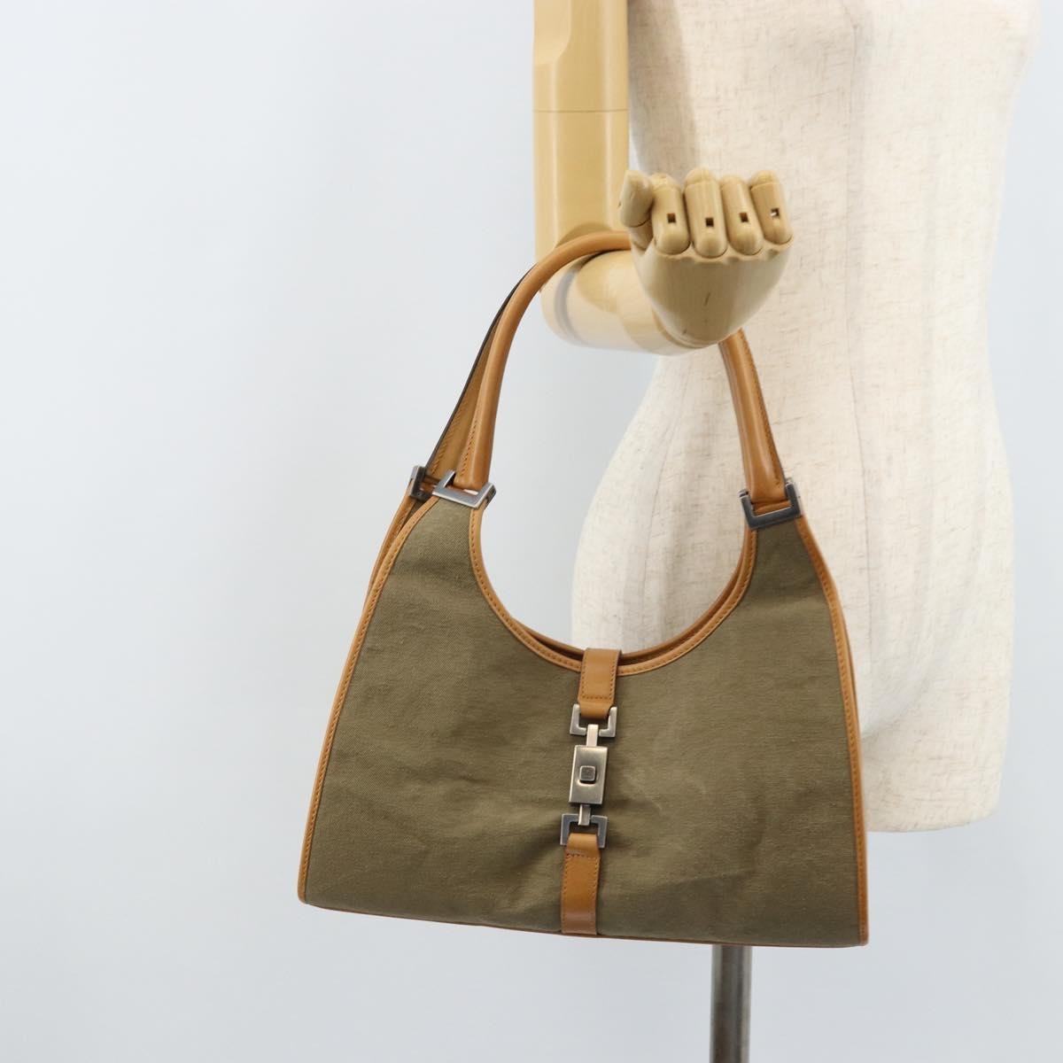 Gucci Vintage Jackie Handbag Canvas, Beige, Canvas, Handbag