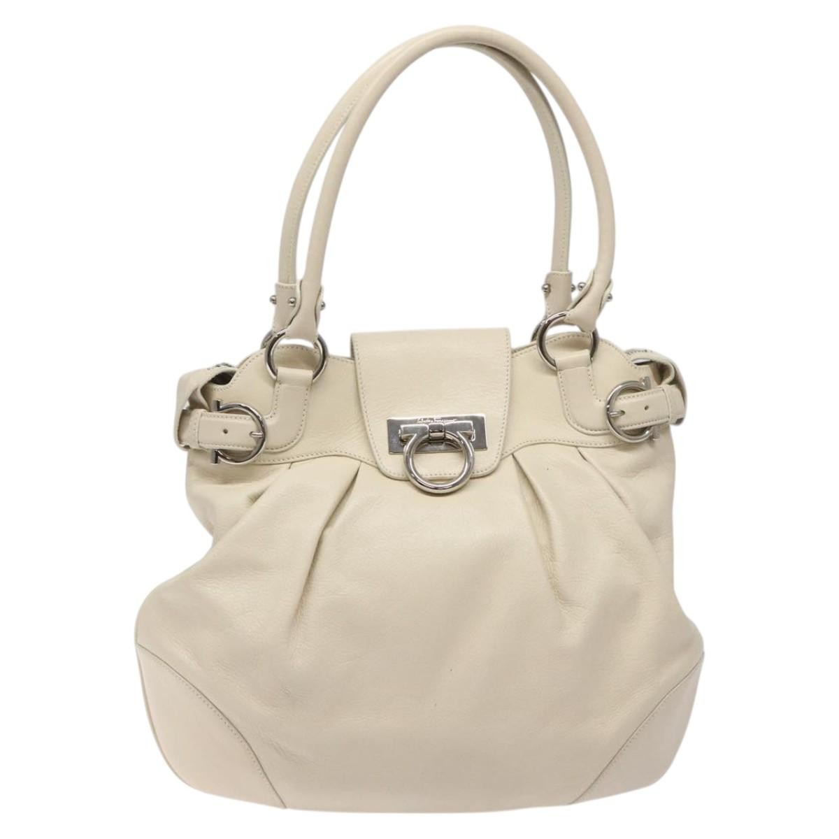 Salvatore Ferragamo Gancini Shoulder Bag Leather, WHITE, LEATHER, Shoulder bag