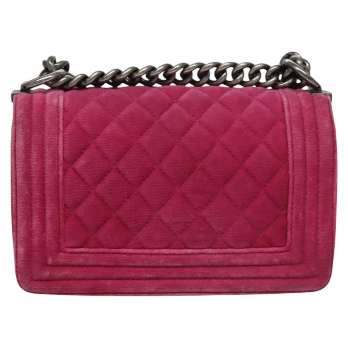 Chanel Boy Flap Bag Quilted Velvet, Pink, Velvet, Shoulder Bag