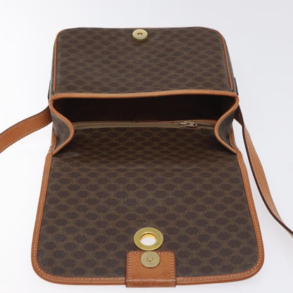 Celine Vintage Macadam Circle Logo Shoulder Bag Canvas and Leather, Brown, Canvas, Shoulder Bag