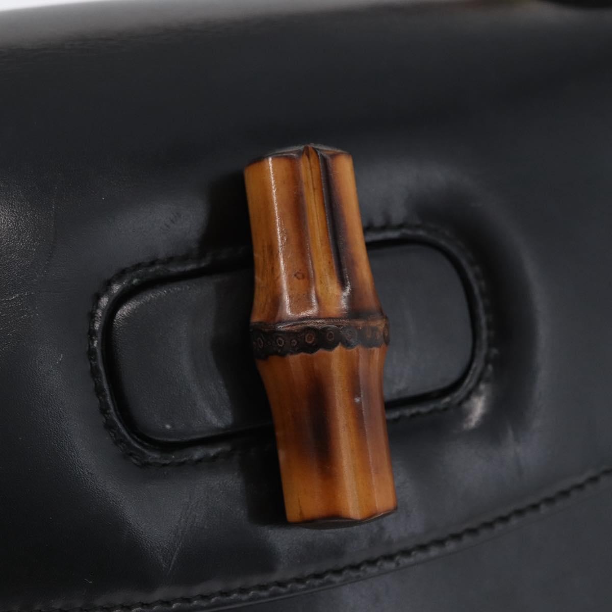 Gucci Vintage Convertible Bamboo Top Handle Bag Leather, BLACK, LEATHER, Handbag