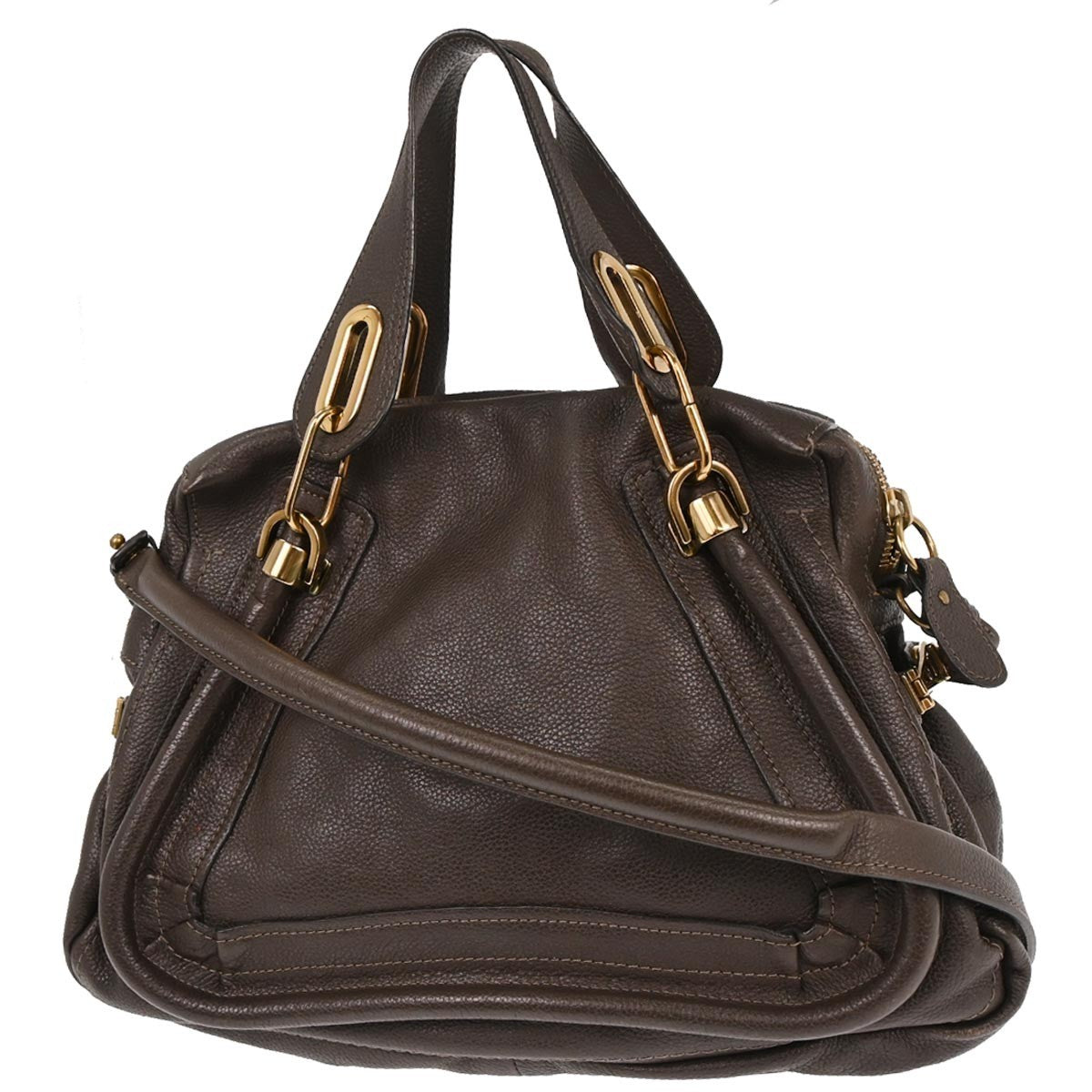 Chloe Paraty Top Handle Bag Leather, BROWN, LEATHER, Handbag