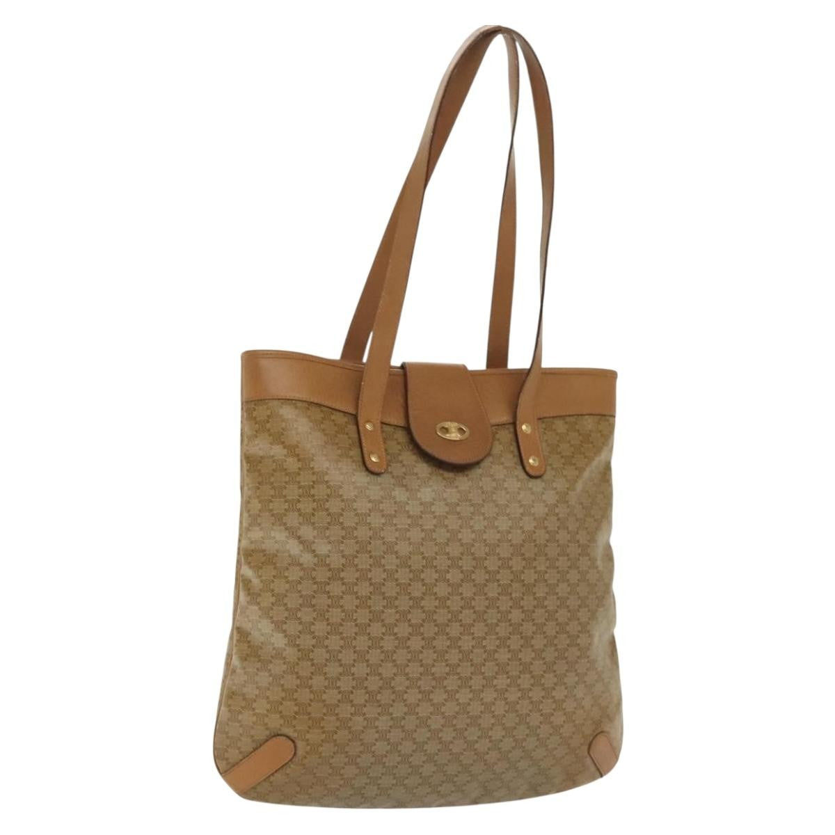 Celine Vintage Macadam Shopper Tote Coated Canvas, BEIGE, PVC, Tote bag