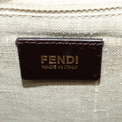 Fendi Silvana Bag Leather with Pequin Canvas, BROWN, LEATHER, Shoulder bag