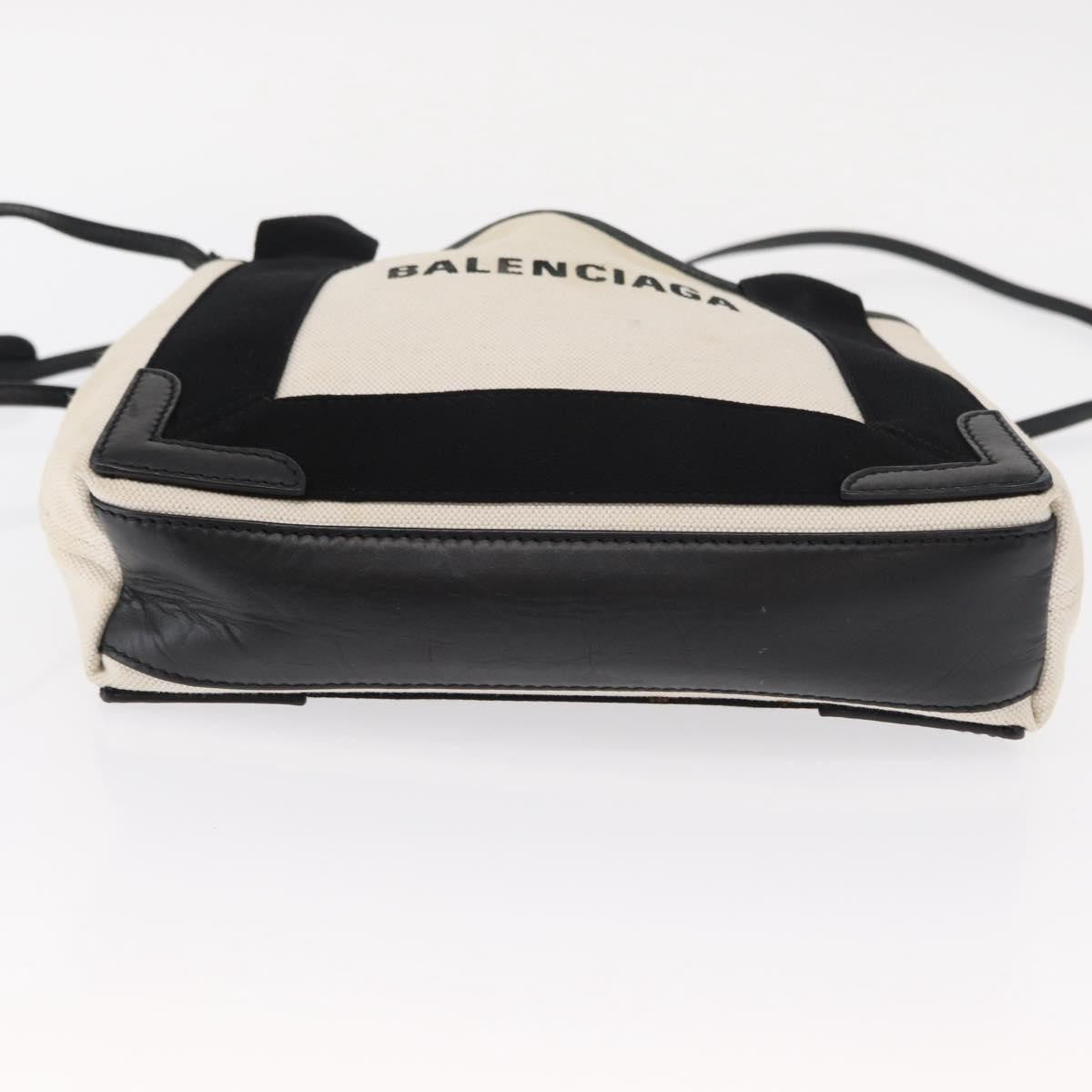 Balenciaga Navy Cabas Canvas with Leather, WHITE, CANVAS, Tote bag
