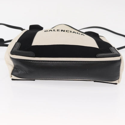 Balenciaga Navy Cabas Canvas with Leather, WHITE, CANVAS, Tote bag