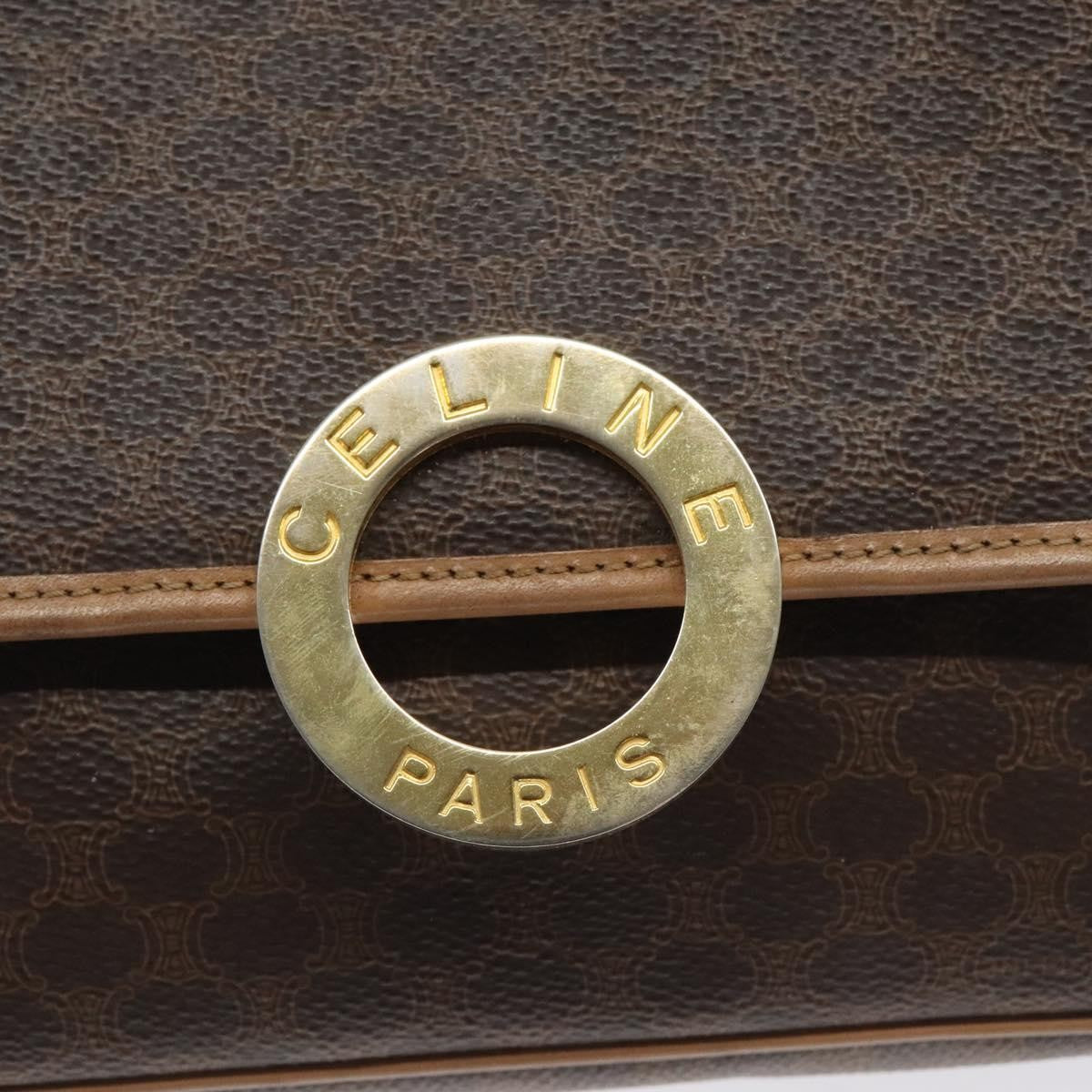 Celine Vintage Macadam Circle Logo Shoulder Bag Canvas and Leather, Brown, Canvas, Shoulder Bag