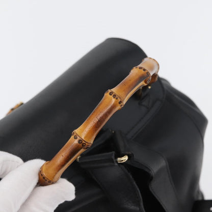 Gucci Vintage Bamboo Backpack Leather, BLACK, LEATHER, Backpack
