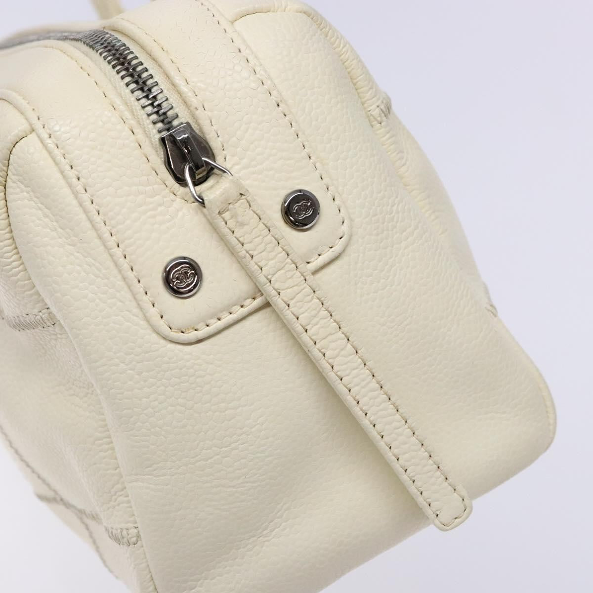 Chanel Square Stitch Duffle Bag Quilted Caviar, WHITE, LEATHER, Travel bag