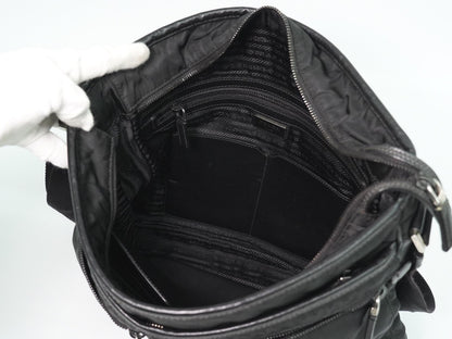 Prada Double Pocket Zip Messenger Tessuto, BLACK, NYLON, Shoulder bag