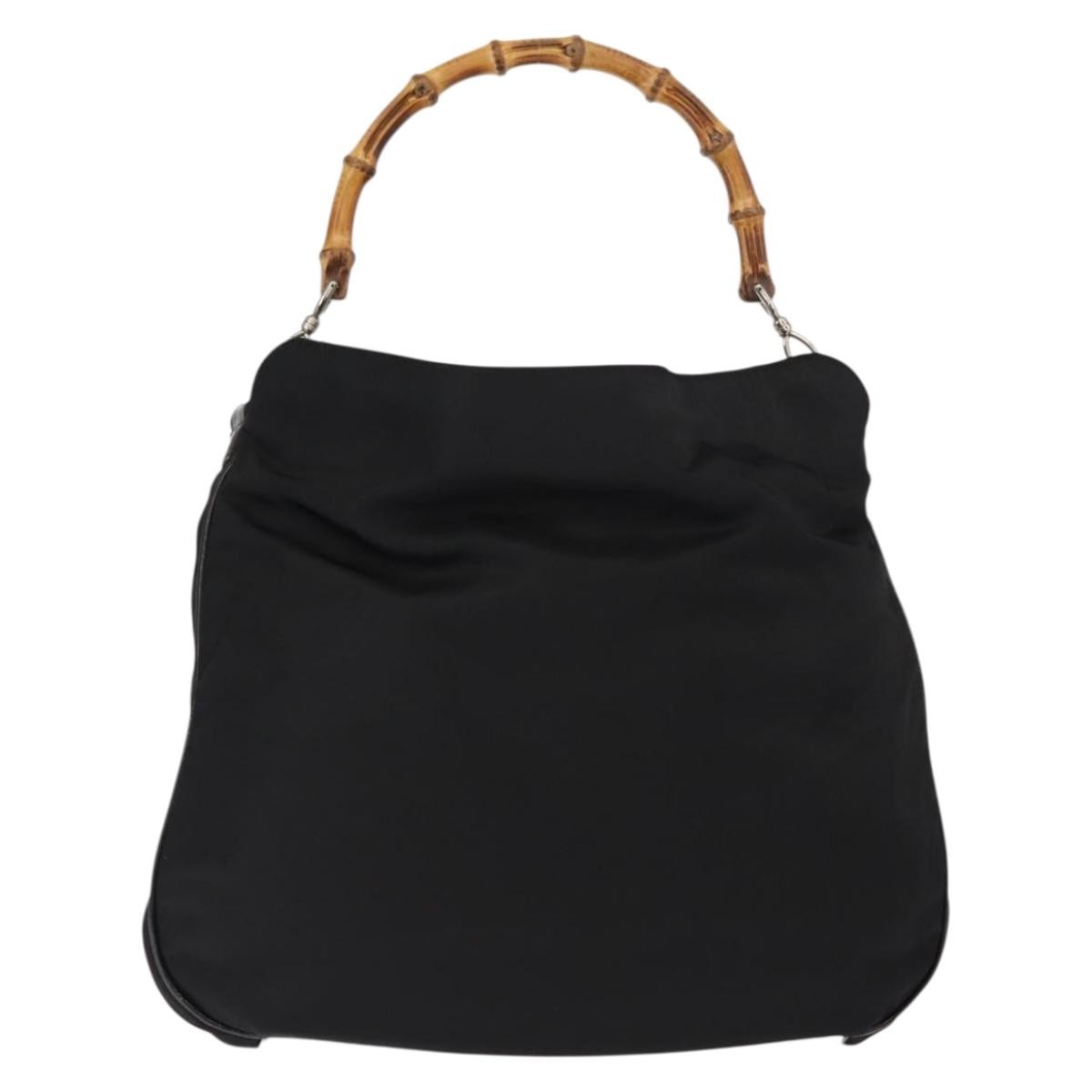 Gucci Vintage Bamboo Handle Bag Nylon, Black, Nylon, Handbag