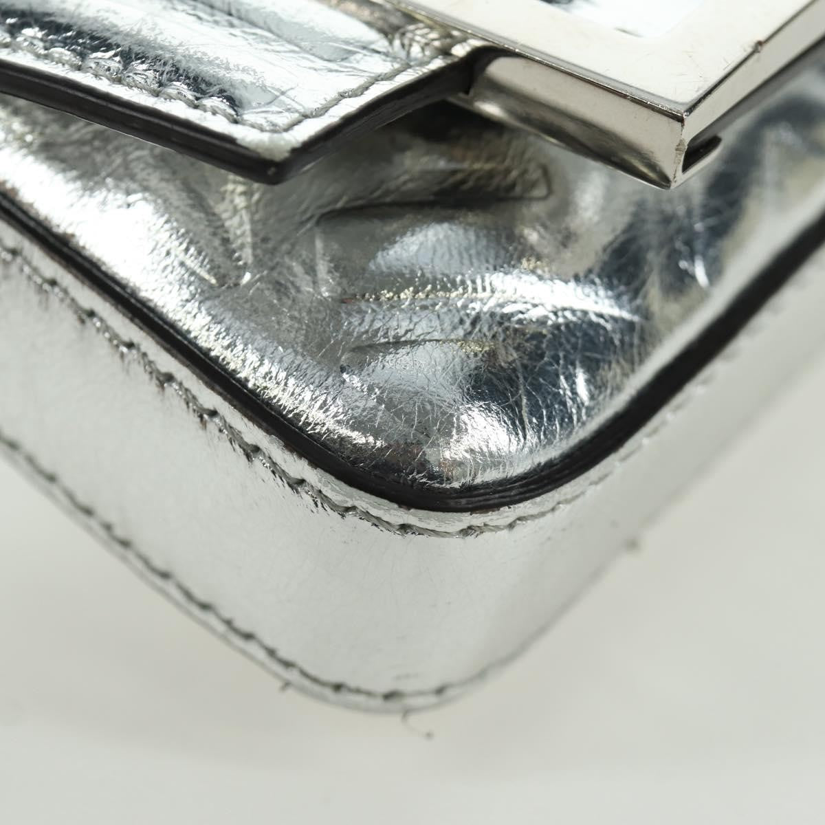 Fendi Chain Baguette Charm Bag Zucca Embossed Leather, SILVER, CANVAS, Clutche & pouche