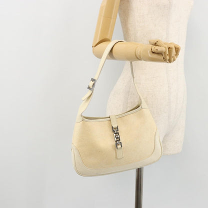 Gucci Vintage Jackie Shoulder Bag Canvas and Leather, Beige, Canvas, Handbag