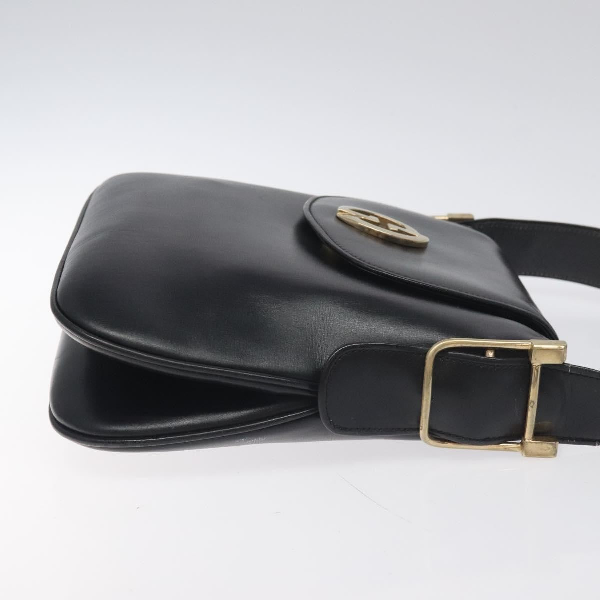 Gucci Vintage Flap Shoulder Bag Leather, BLACK, LEATHER, Shoulder bag