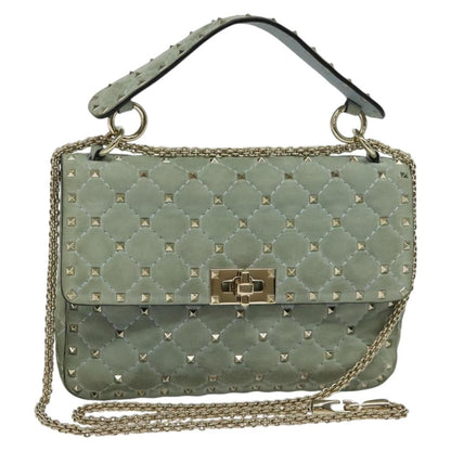 Valentino Garavani Rockstud Spike Flap Bag Quilted Suede, BLUE, SUEDE, Shoulder bag