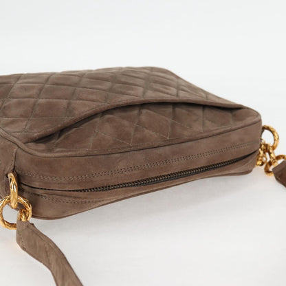 Chanel Vintage Front Pocket Camera Bag Quilted Suede, BROWN, SUEDE, Shoulder bag