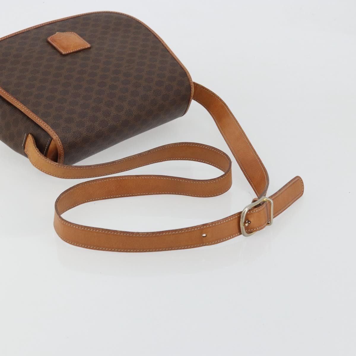 Celine Vintage Macadam Shoulder Bag Canvas and Leather, Brown, Canvas, Shoulder Bag