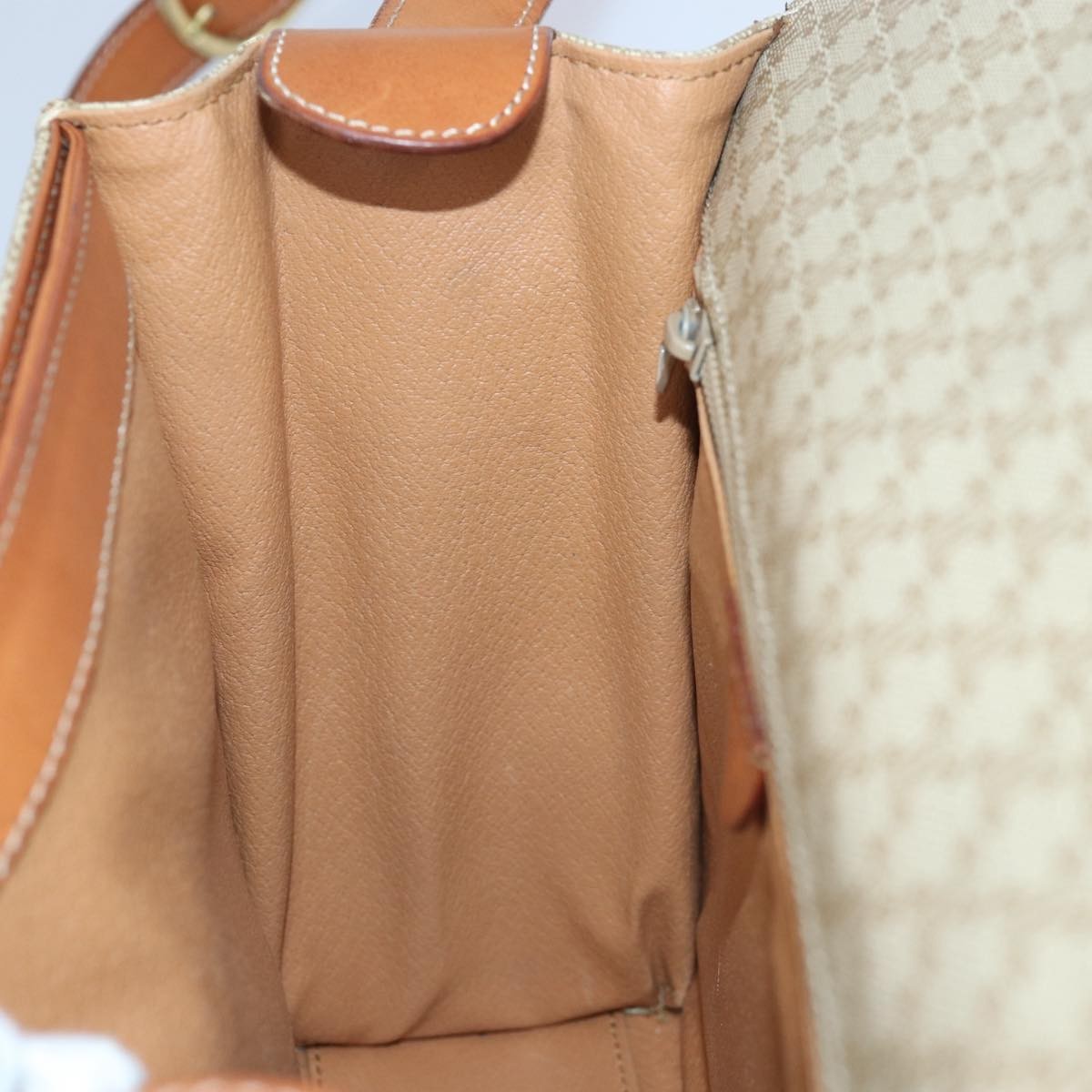 Celine Vintage Macadam Circle Logo Shoulder Bag Canvas and Leather, Beige, Canvas, Shoulder Bag