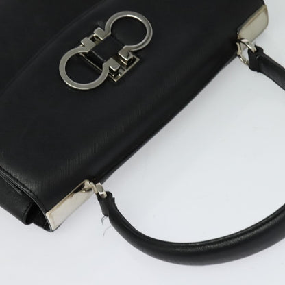 Salvatore Ferragamo Double Gancini Top Handle Bag Saffiano Leather, BLACK, LEATHER, Handbag