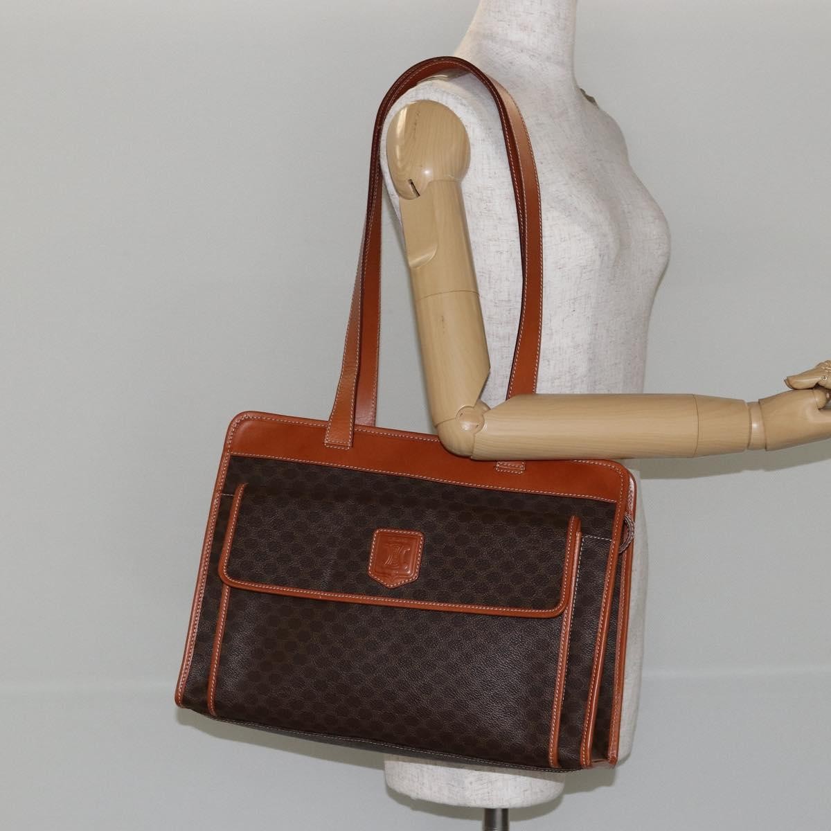 Celine Vintage Macadam Tote bag Canvas and Leather, BROWN, CANVAS, Tote bag