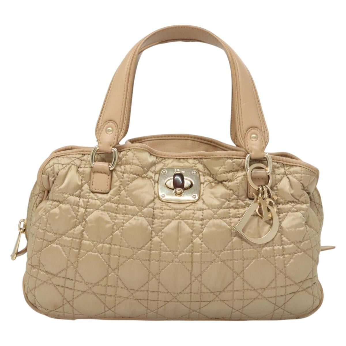 Christian Dior Charming Tote Cannage Quilt Nylon, BEIGE, NYLON, Tote bag