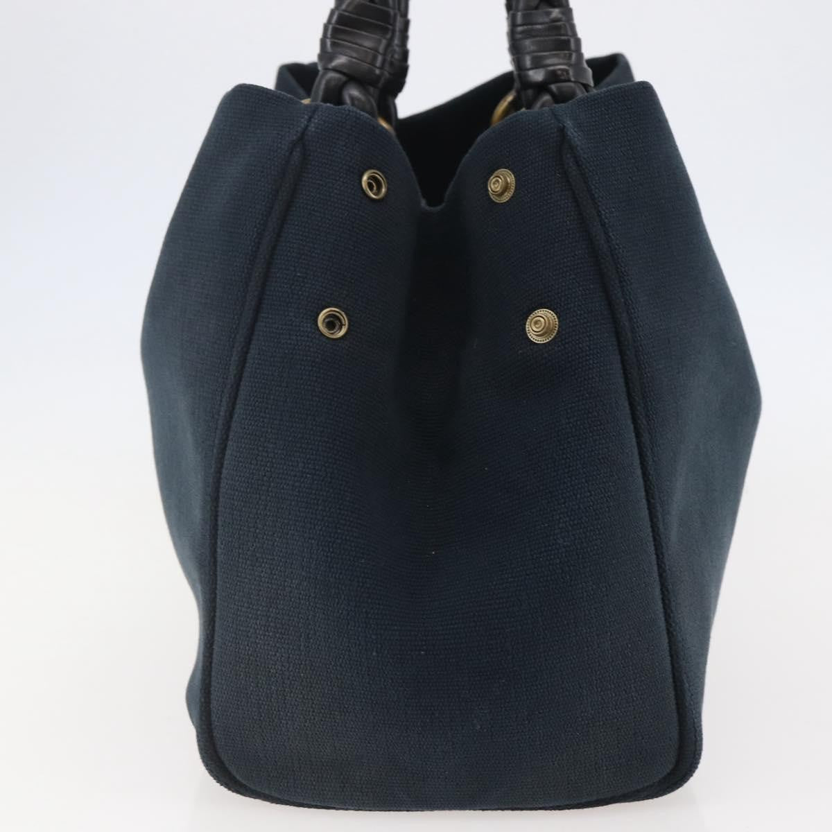 Bottega Veneta Braided Handle Open Tote Bag Canvas with Leather, BLUE, CANVAS, Tote bag