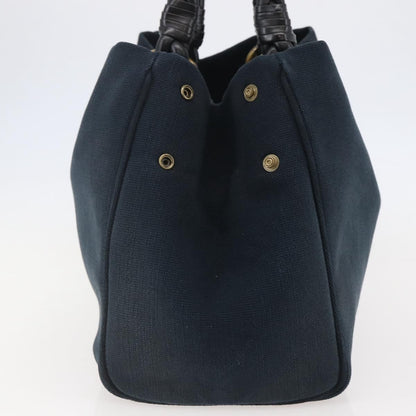 Bottega Veneta Braided Handle Open Tote Bag Canvas with Leather, BLUE, CANVAS, Tote bag