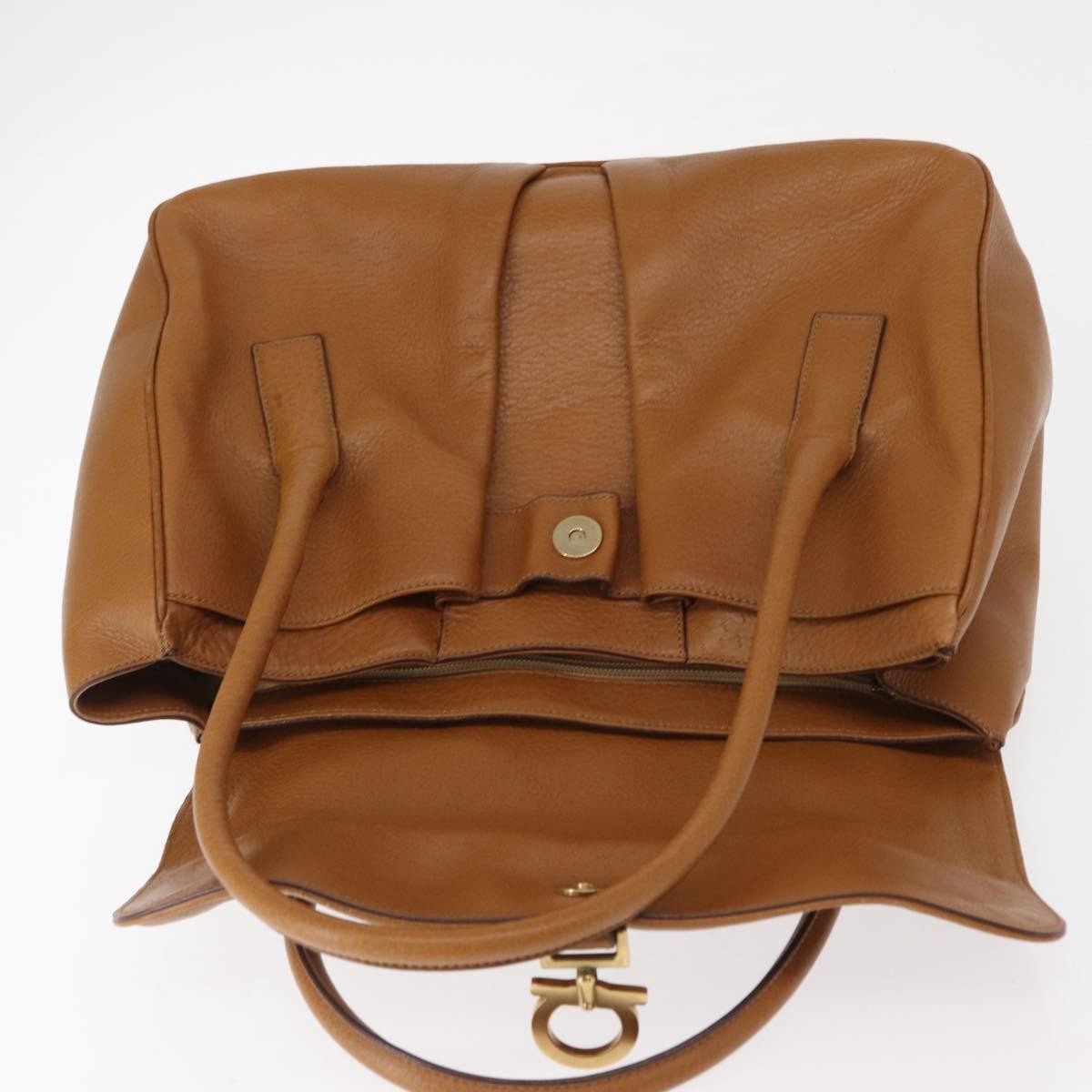 Salvatore Ferragamo Gancini Shoulder Bag Leather, BROWN, LEATHER, Shoulder bag